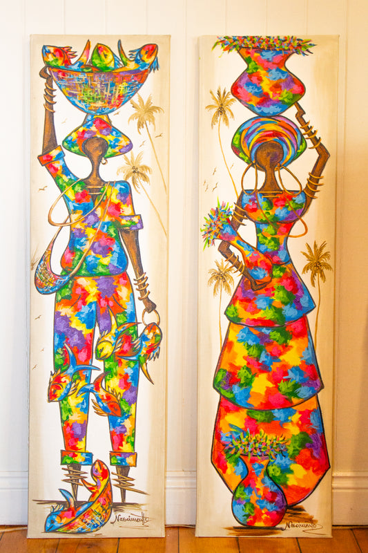 Multicoloured Women with Fish and Vases